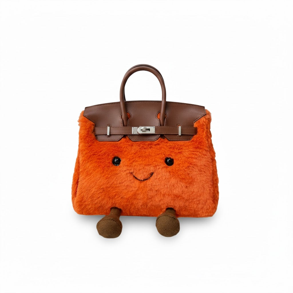 Orange Plush Platinum Birkinplush Handbag