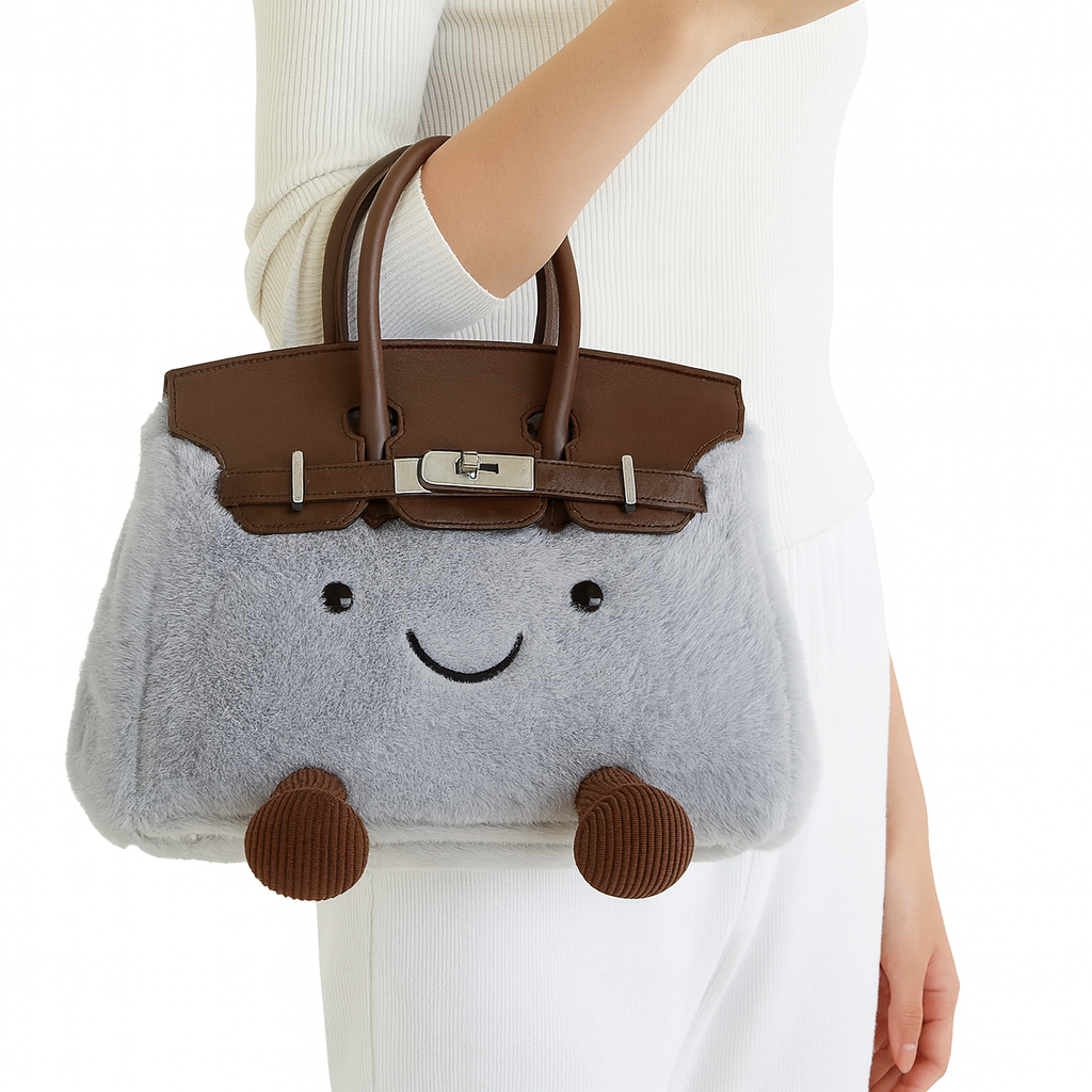 Grey Plush Platinum Birkinplush Handbag