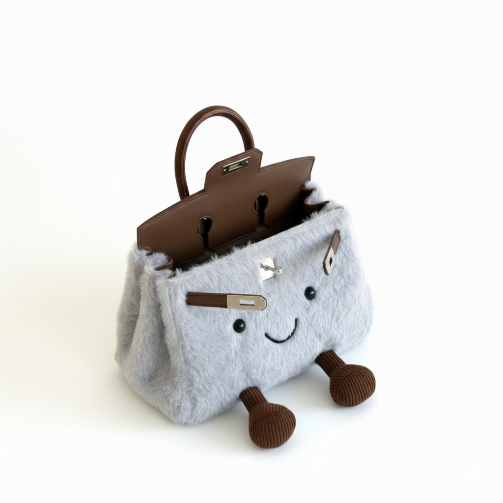 Grey Plush Platinum Birkinplush Handbag