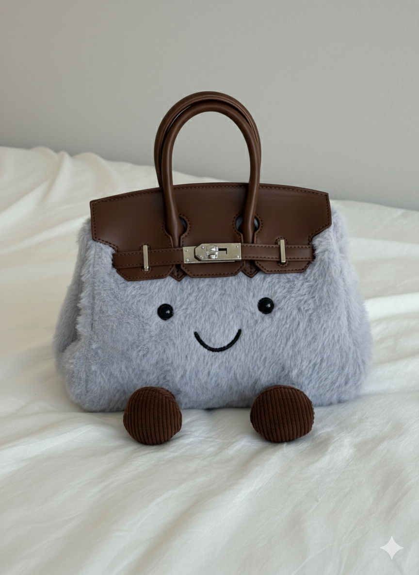 Grey Plush Platinum Birkinplush Handbag