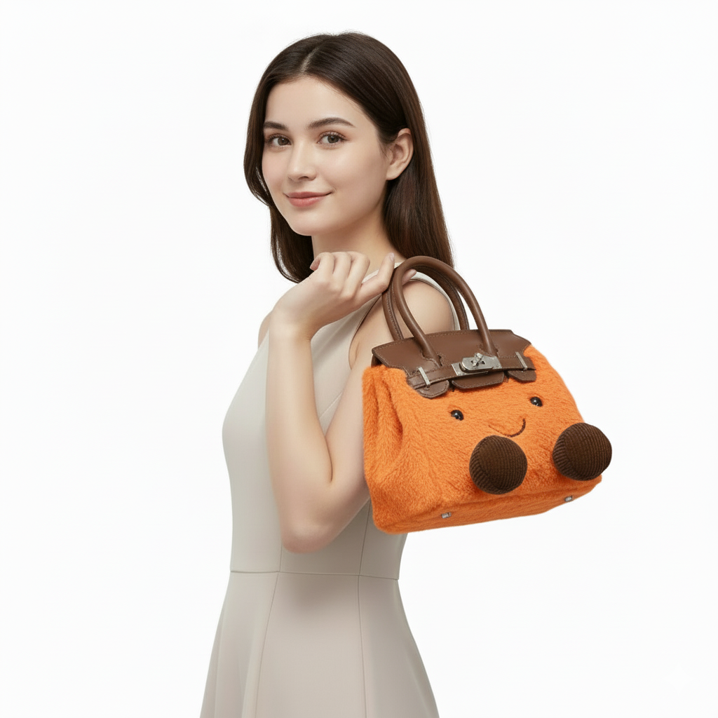 Orange Plush Platinum Birkinplush Handbag