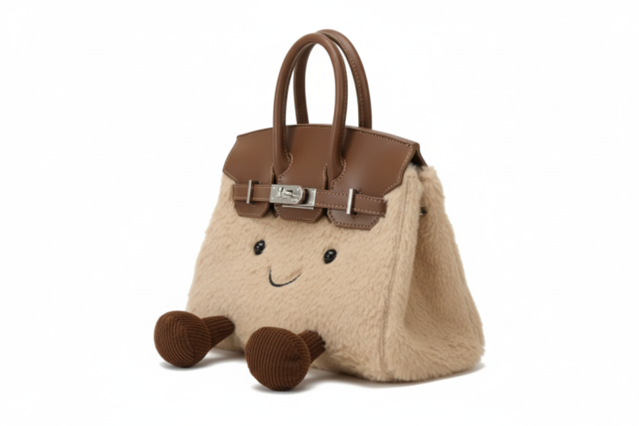 Brown Plush Platinum Birkinplush Handbag