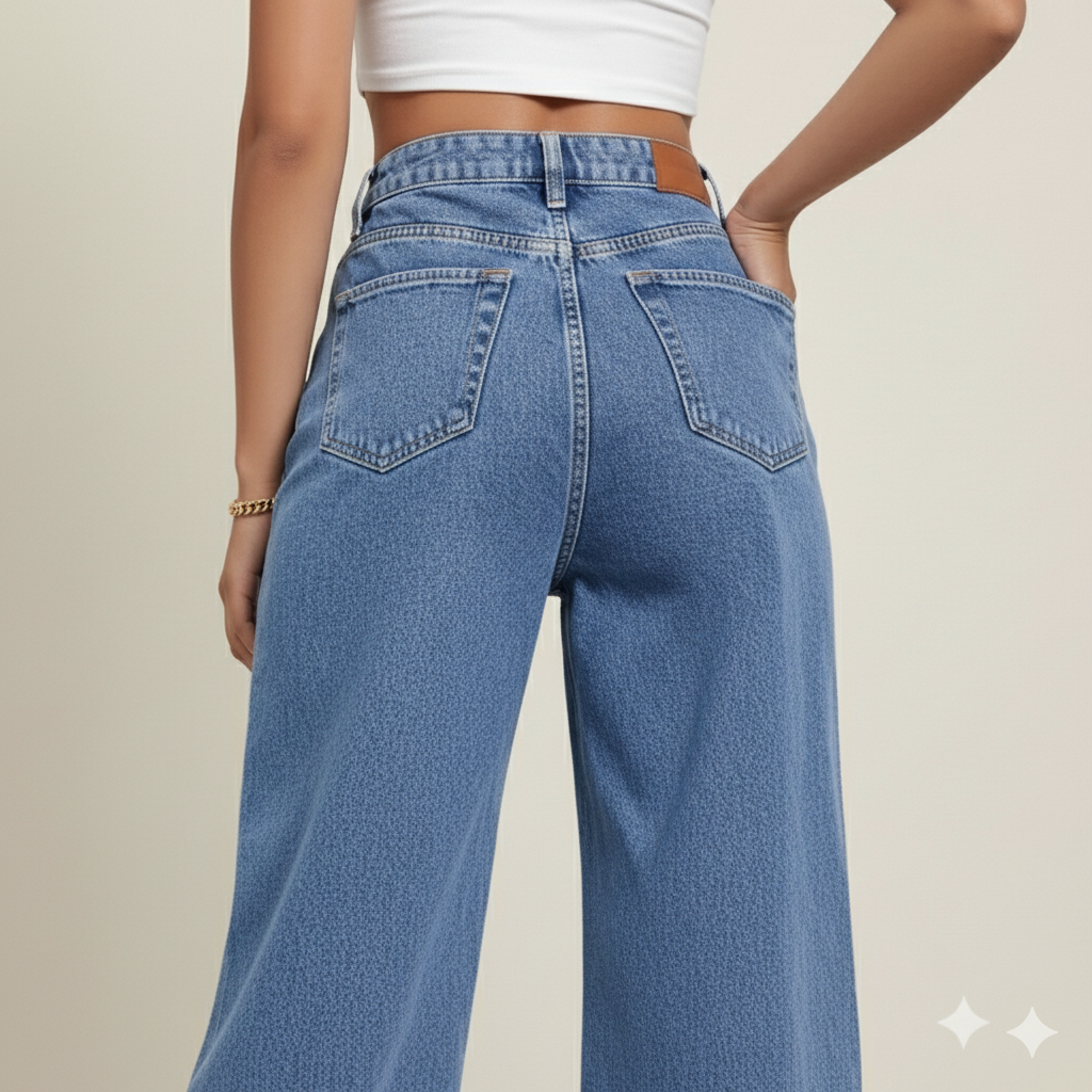 High Waisted Baggy Straight Strech Jeans
