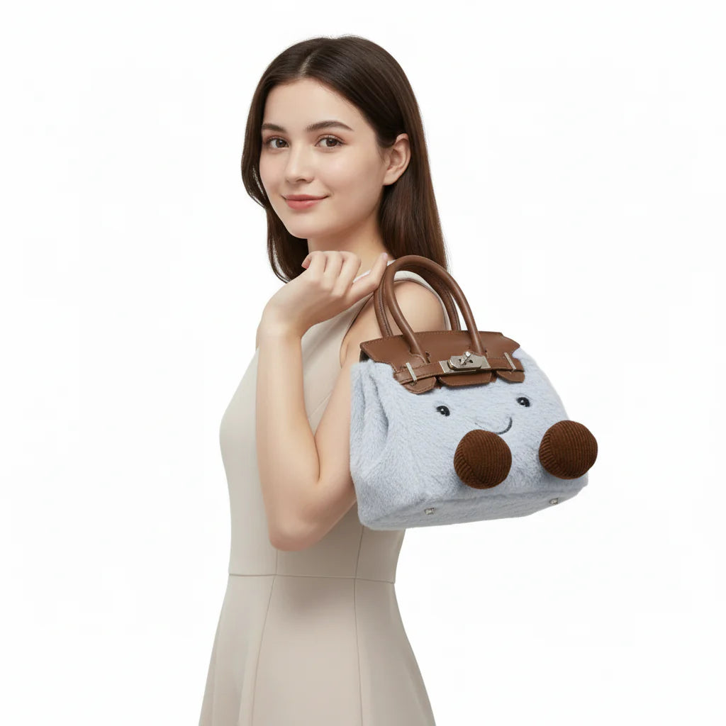 Grey Plush Platinum Birkinplush Handbag