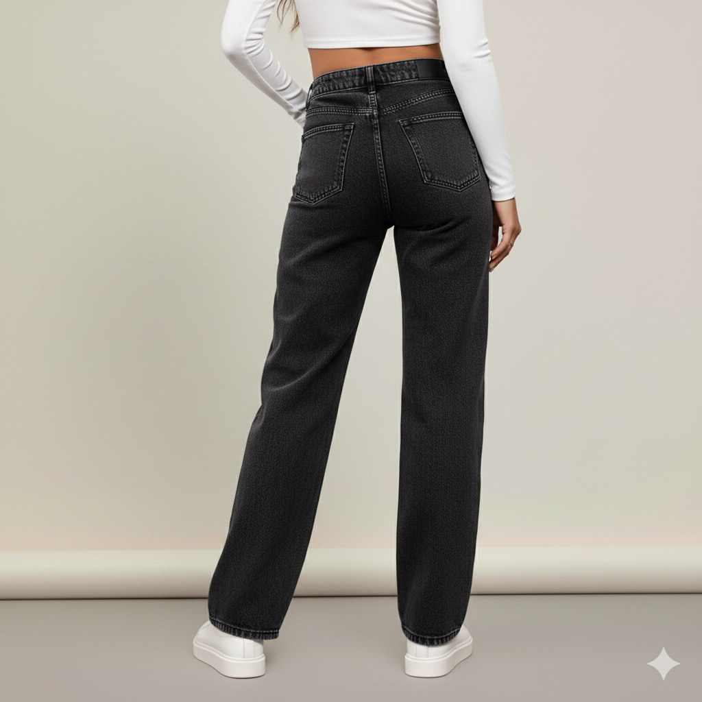High Waisted Baggy Straight Strech Jeans