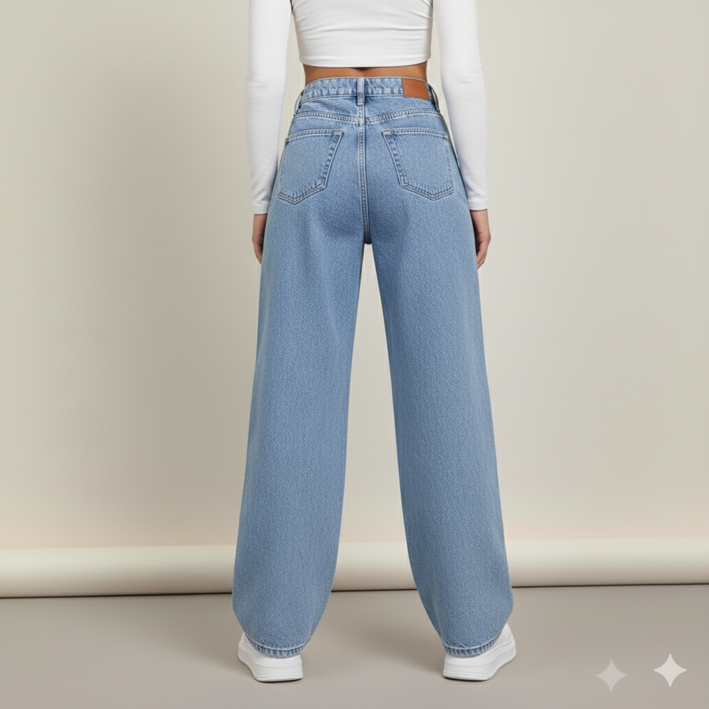 High Waisted Baggy Straight Strech Jeans