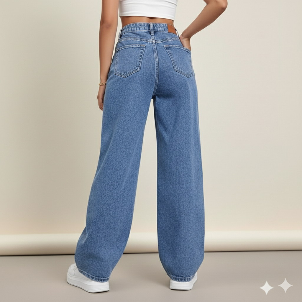 High Waisted Baggy Straight Strech Jeans