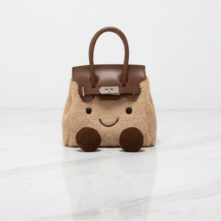 Brown Plush Platinum Birkinplush Handbag