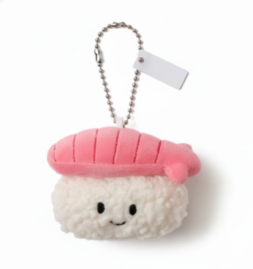Adorable Plush Shrimp Sushi Keychain Charm