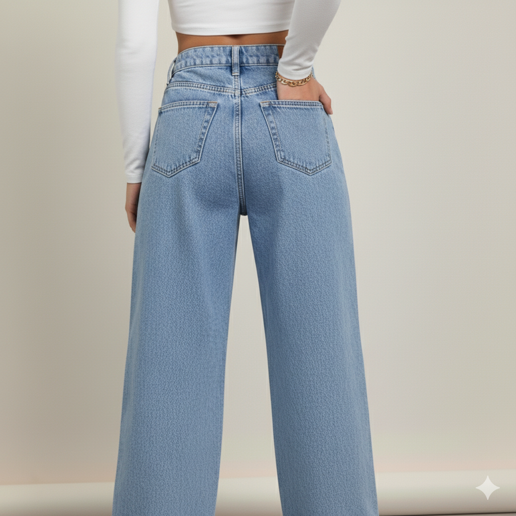 High Waisted Baggy Straight Strech Jeans