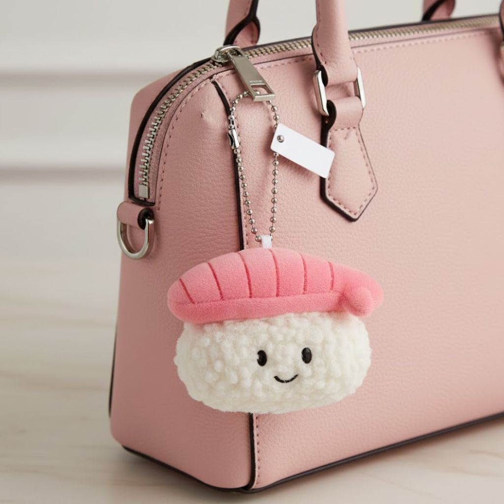 Adorable Plush Shrimp Sushi Keychain Charm