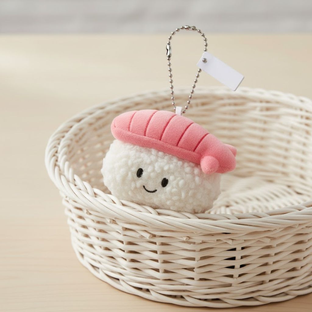Adorable Plush Shrimp Sushi Keychain Charm